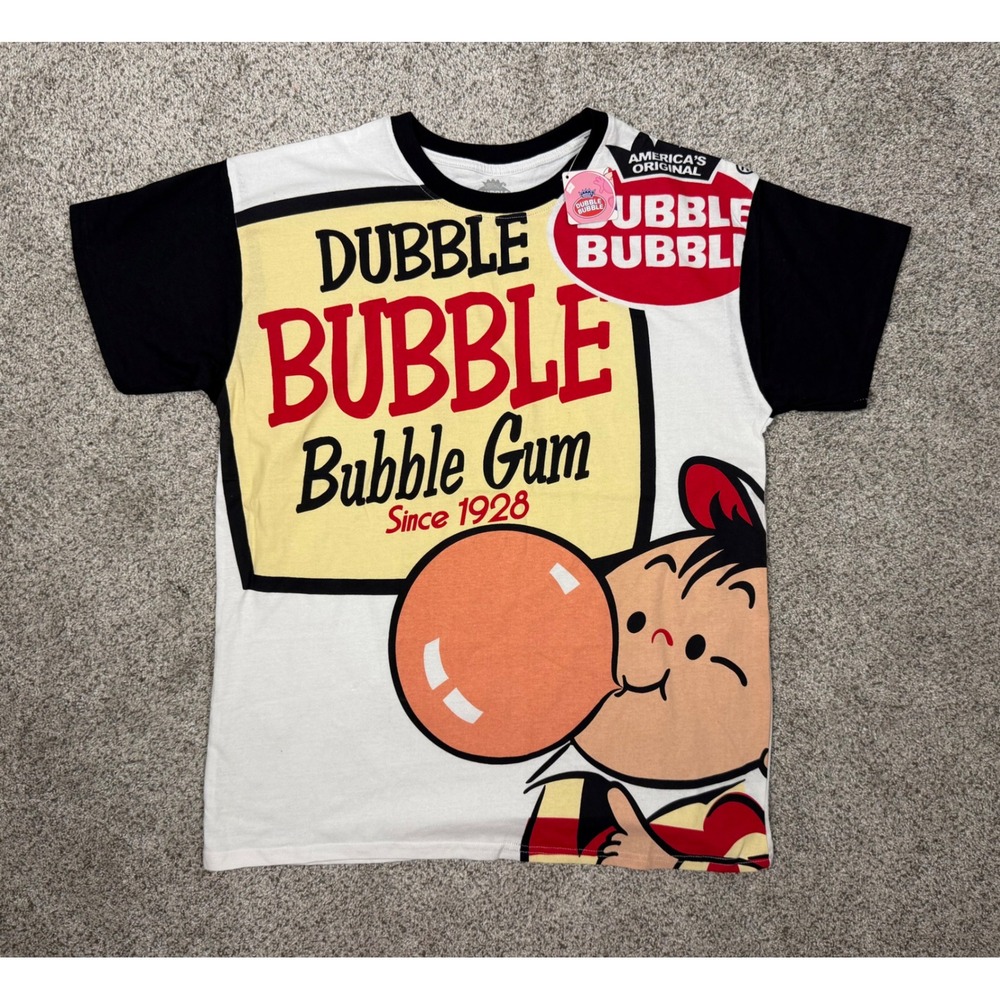Dubble Bubble Graphic Brisco Brands T-Shirt Large White Black Retro Candy NWT